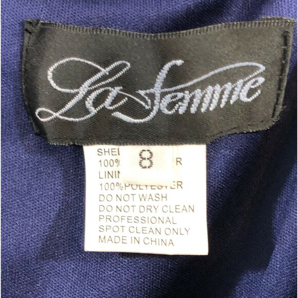 La Femme dress navy blue ruched jersey column gown - Picture 6 of 6